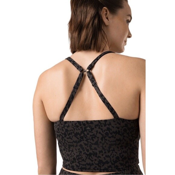 Prana Crop Top Sports Bra Adjustable UPF 50+ Chakara Dark Iron Wild XL NWT - Picture 2 of 12